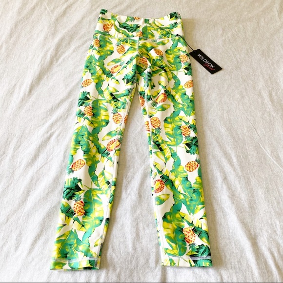WILDFOX Sweat Green Yellow Palms & Pinas Leggings Small NEW NWT - Picture 3 of 9